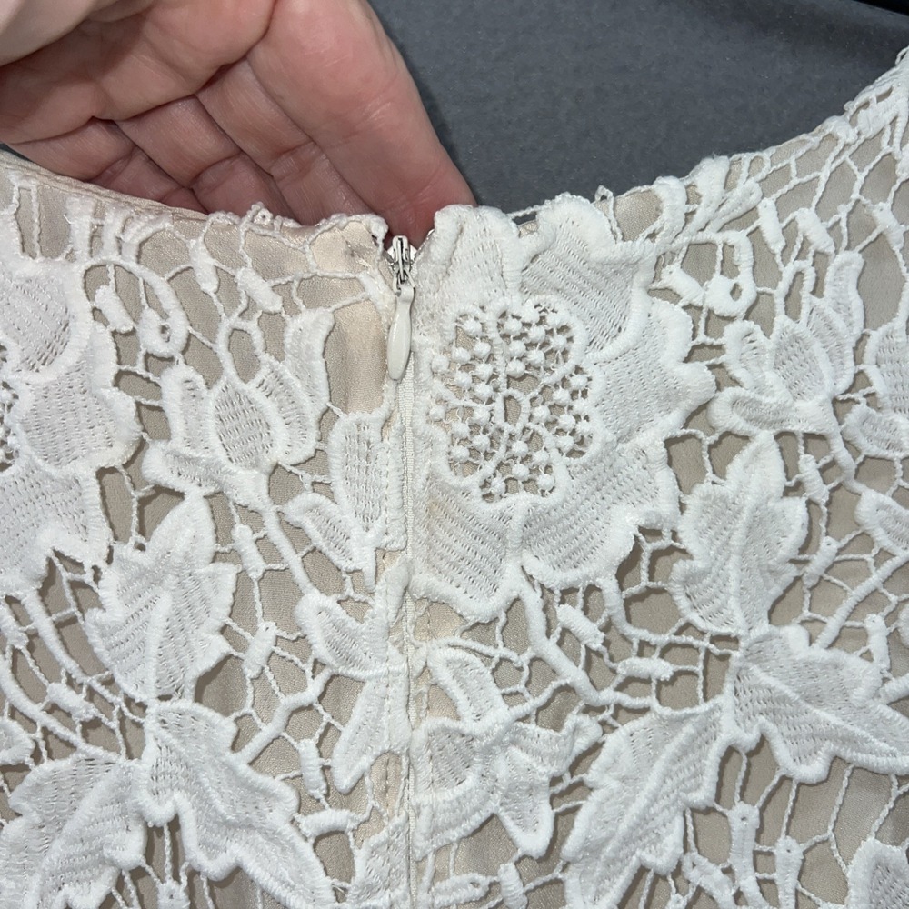 Luxology Dress Womens Sz 8 Ivory Lace Midi Cap Sleeve Zip Back - Picture 7 of 11